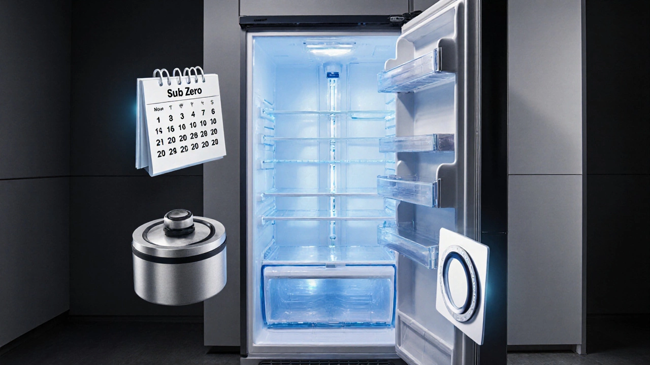 Sub-Zero refrigerator with dual cooling systems and vacuum insulation, symbolizing long-term durability.