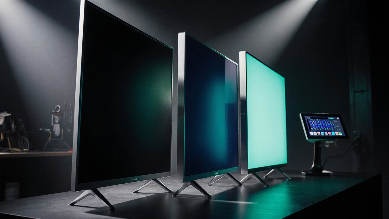 Three premium 4K TVs displayed side by side with glowing reliability auras.